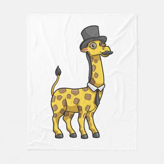 Giraffe som gentleman med Hat, Tie och Mustache Fleecefilt (Framsidan)
