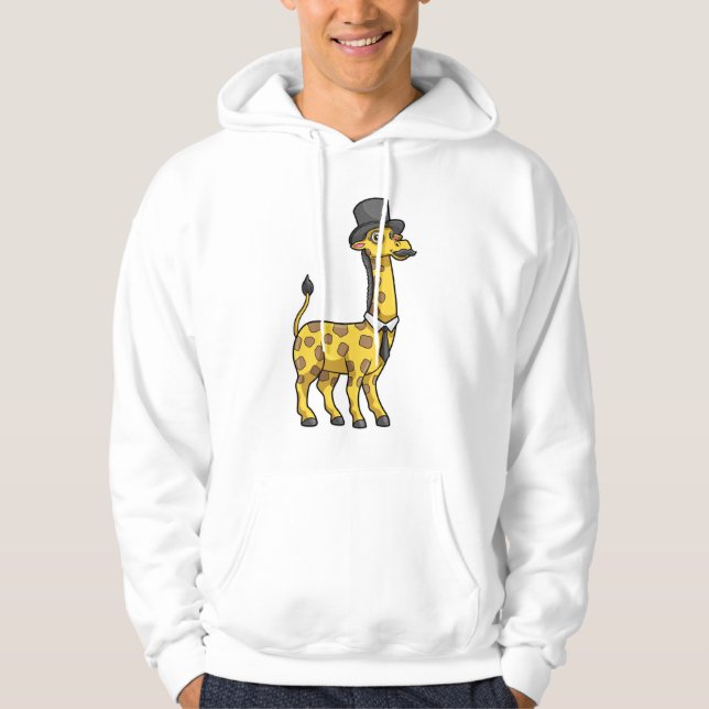 Giraffe som gentleman med Hat, Tie och Mustache Hoodie (Framsida)
