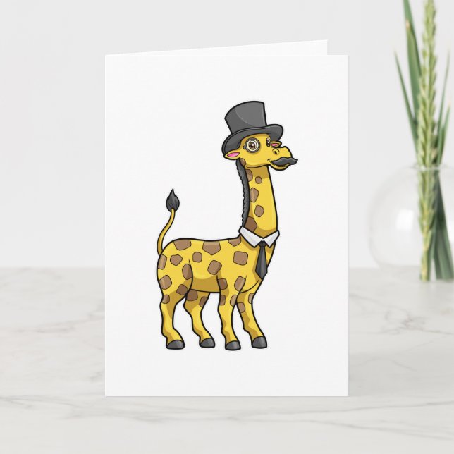 Giraffe som gentleman med Hat, Tie och Mustache Kort (Framsida)
