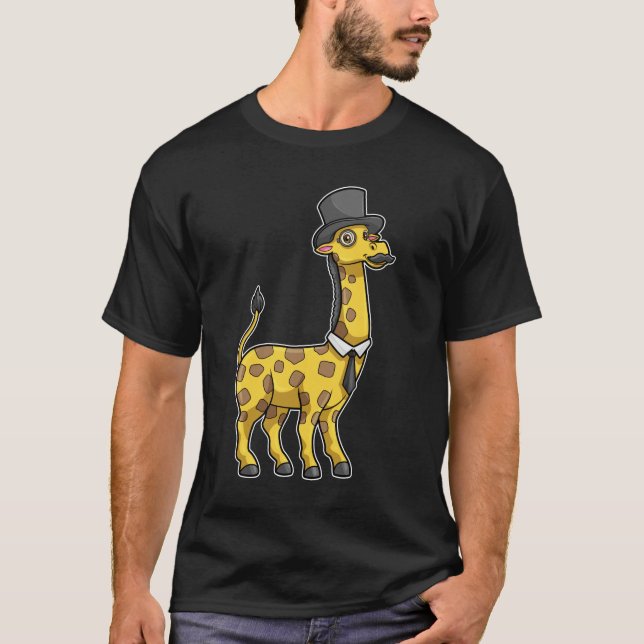 Giraffe som gentleman med Hat, Tie och Mustache T Shirt (Framsida)