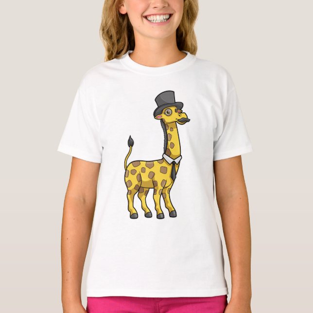 Giraffe som gentleman med Hat, Tie och Mustache T Shirt (Framsida)