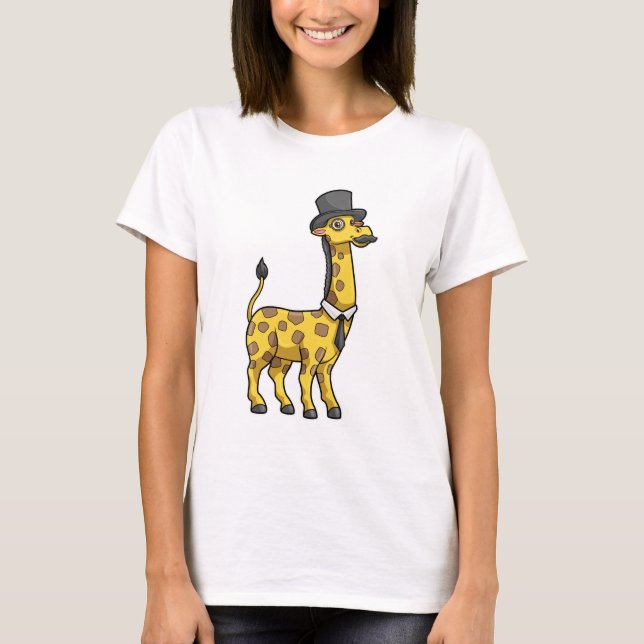 Giraffe som gentleman med Hat, Tie och Mustache T Shirt (Framsida)