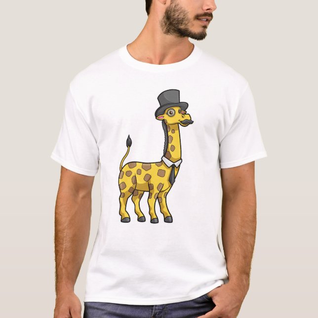 Giraffe som gentleman med Hat, Tie och Mustache T Shirt (Framsida)