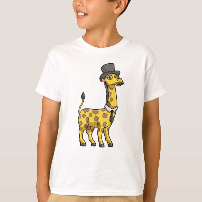 Giraffe som gentleman med Hat, Tie och Mustache T Shirt (Framsida)