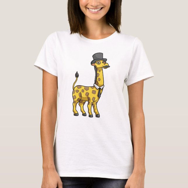 Giraffe som gentleman med Hat, Tie och Mustache T Shirt (Framsida)