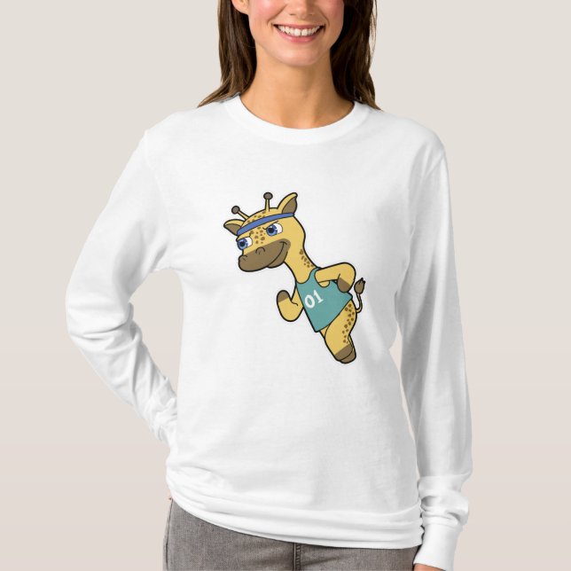 Giraffe som Joggare vid körning med huvudband T Shirt (Framsida)