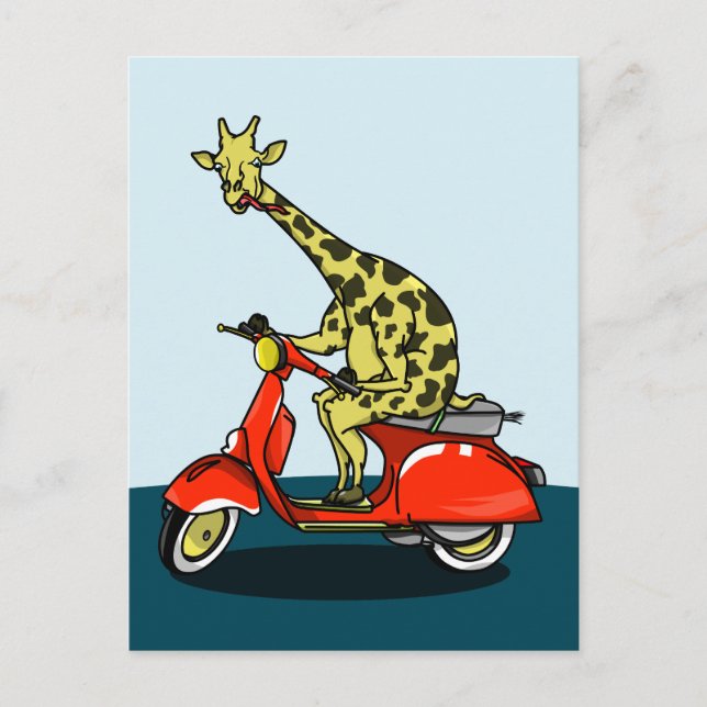 Giraffe som kör motorcykel vykort (Framsida)