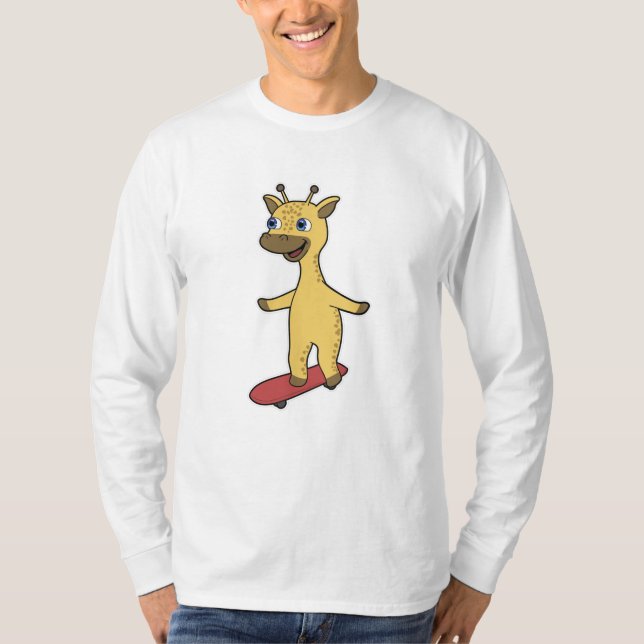 Giraffe som Skater med Skateboard T Shirt (Framsida)
