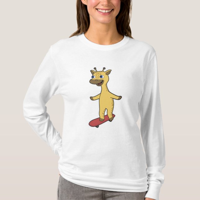 Giraffe som Skater med Skateboard T Shirt (Framsida)
