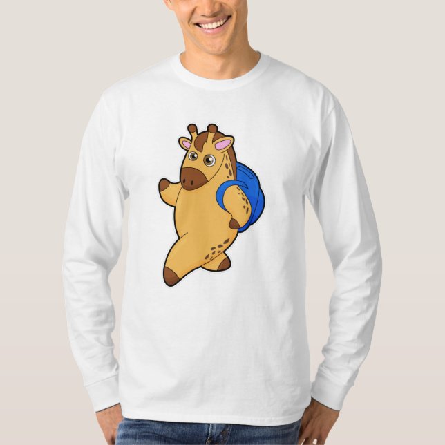 Giraffe som Student med ryggsäck T Shirt (Framsida)