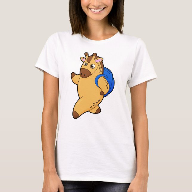 Giraffe som Student med ryggsäck T Shirt (Framsida)
