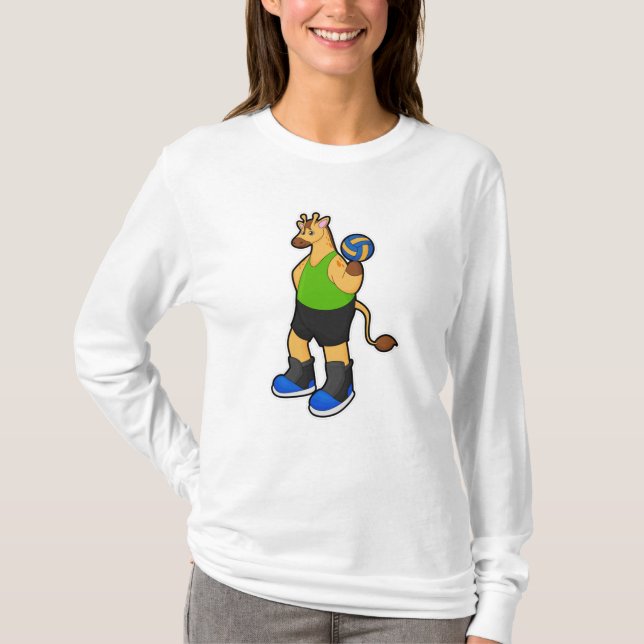 Giraffe som Volleyball-spelare med Volleyball T Shirt (Framsida)