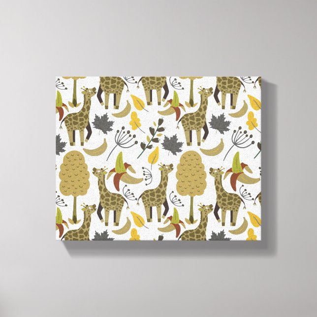 Giraffe, sömlös gult i mönster, vit hög canvastryck (Framsida)