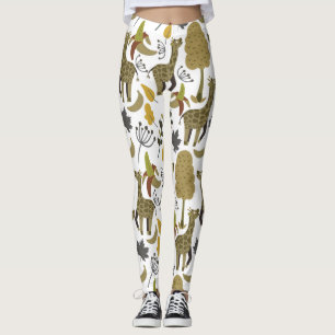 Giraffe, sömlös gult i mönster, vit hög leggings