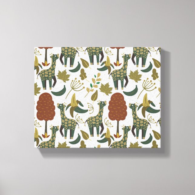 Giraffe sömlös mönster | Färgfyllt blommönster Canvastryck (Framsida)