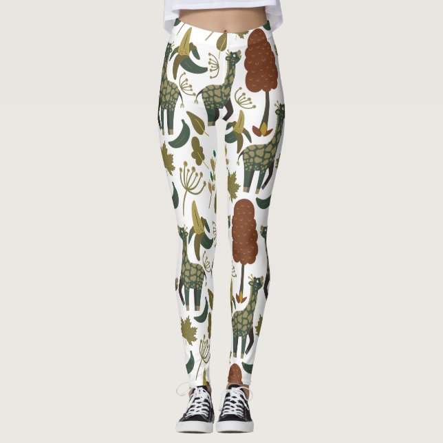 Giraffe sömlös mönster | Färgfyllt blommönster Leggings (Framsida)