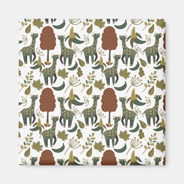 Giraffe sömlös mönster | Färgfyllt blommönster Magnet (Framsidan)