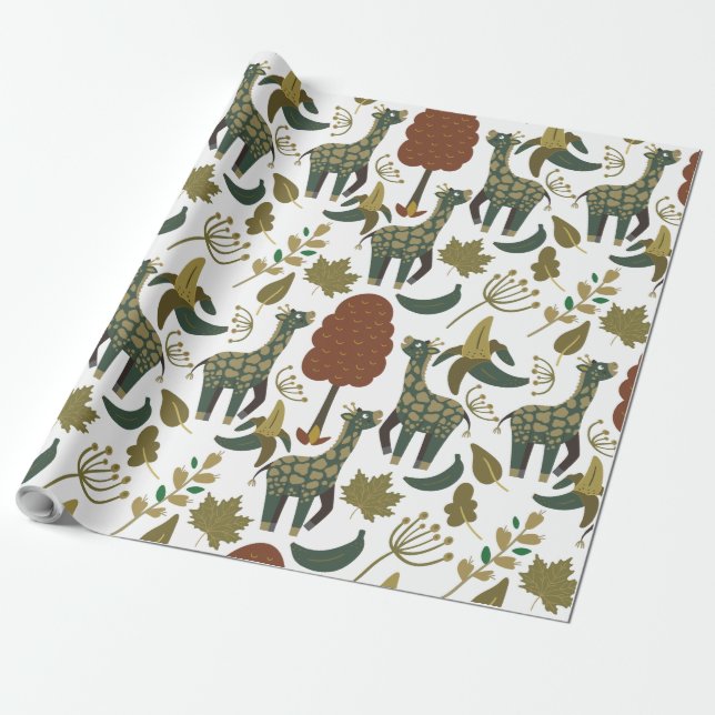 Giraffe sömlös mönster | Färgfyllt blommönster Presentpapper (Utrullad)