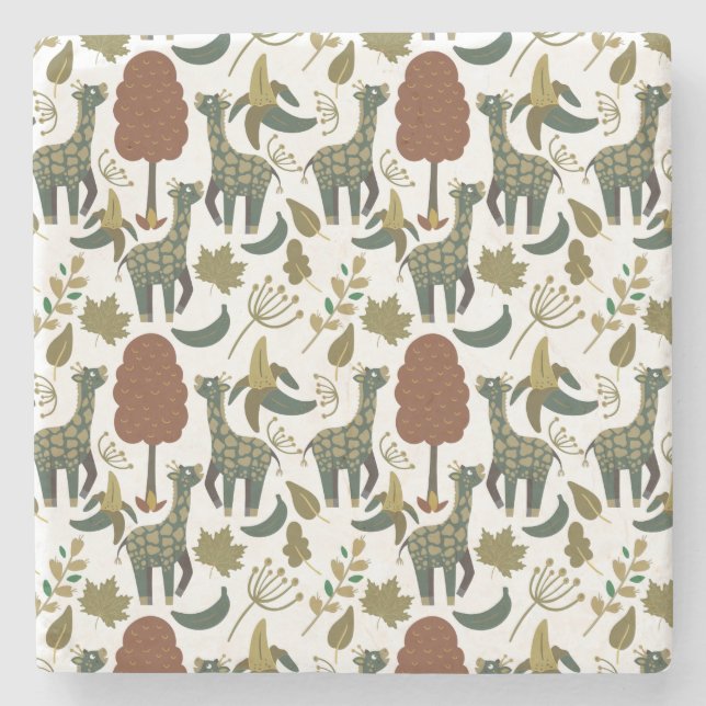 Giraffe sömlös mönster | Färgfyllt blommönster Stenunderlägg (Framsidan)