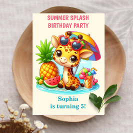 Giraffe sommar splash födelsedagsinbjudan flicka inbjudningar