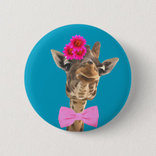 Giraffe, söt och roligt djungeldjur knapp