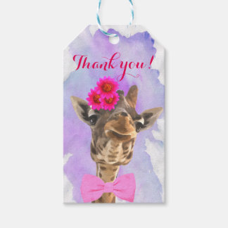 Giraffe söt safari djurvattensfärg tack presentetikett