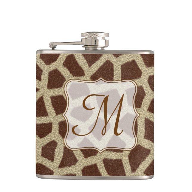 Giraffe Spot Animal Print Monogram Whiskey-kolv Fickplunta (Framsidan)