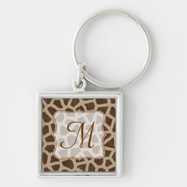 Giraffe Spot Animal Print Vild katt Safar Nyckelri Fyrkantig Silverfärgad Nyckelring (Framsidan)