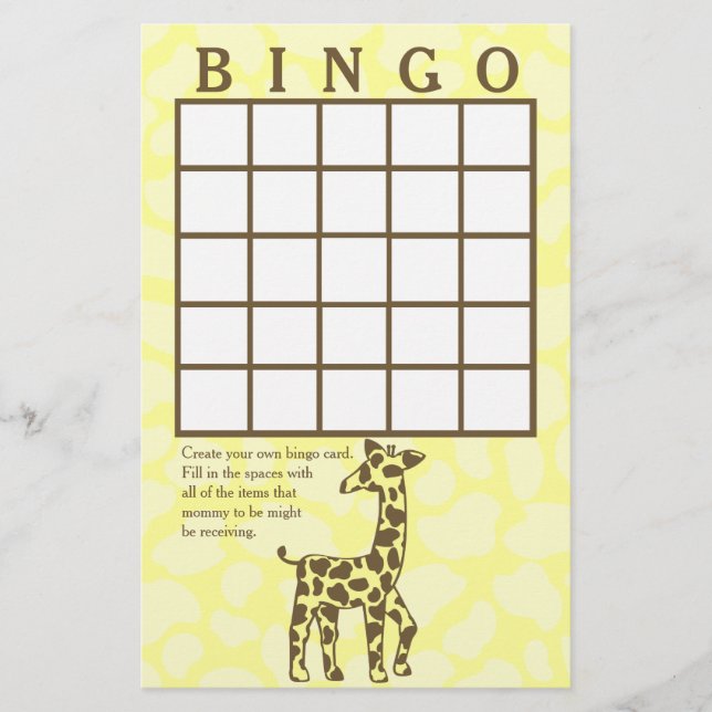 Giraffe Spots Gult Bingo Card (Framsida)