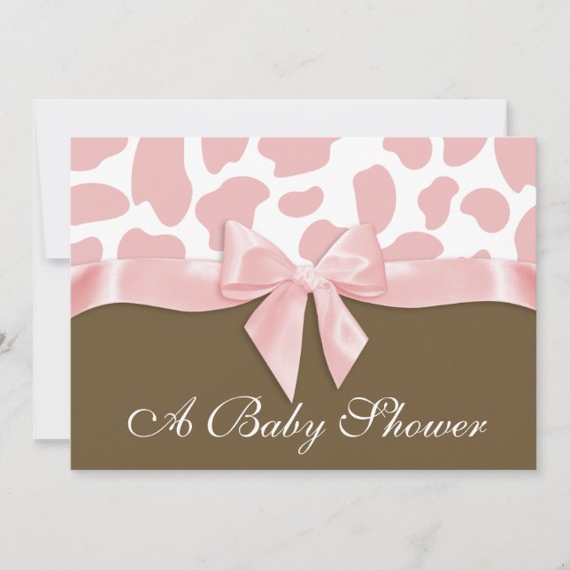 Giraffe Spots och Rosa Bow Baby Shower Inbjudningar (Framsida)