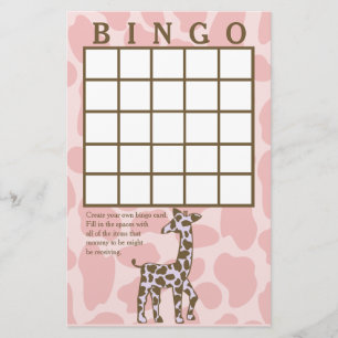 Giraffe Spots Rosa Bingo Card Brevpapper