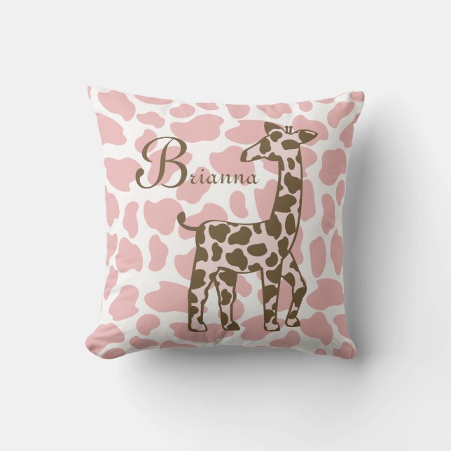 Giraffe Spots Rosa och Brown Kudde (Framsida)