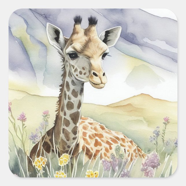 Giraffe Sticker Fyrkantigt Klistermärke (Framsida)