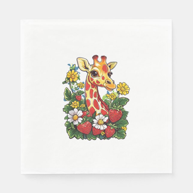 Giraffe Strawbär och Flowers Graphic Cute Gira Pappersservett (Framsidan)