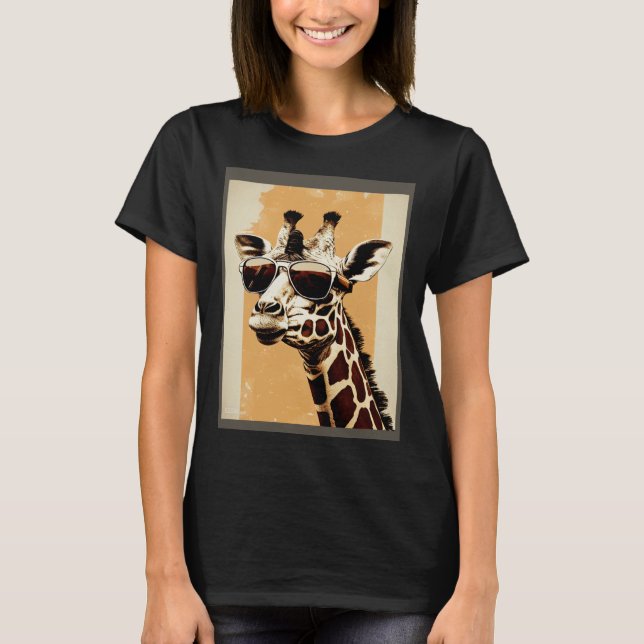 Giraffe Sunglasses Wild Animal Africa Safari Brown T Shirt (Framsida)