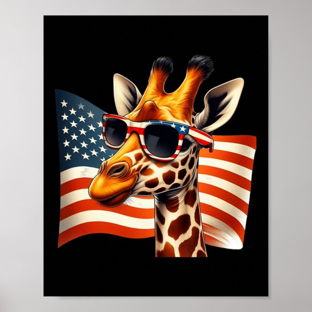 Giraffe Sungles American Flagga Patriotic 4:e Jul Poster (Framsidan)