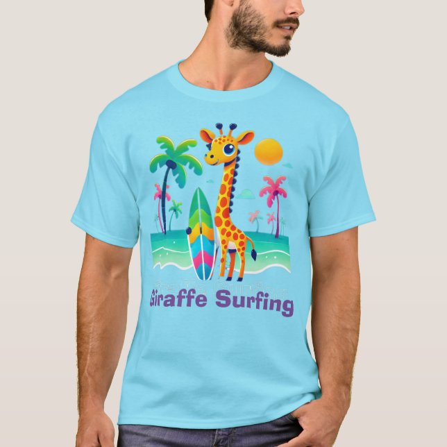 Giraffe Surfing T Shirt (Framsida)
