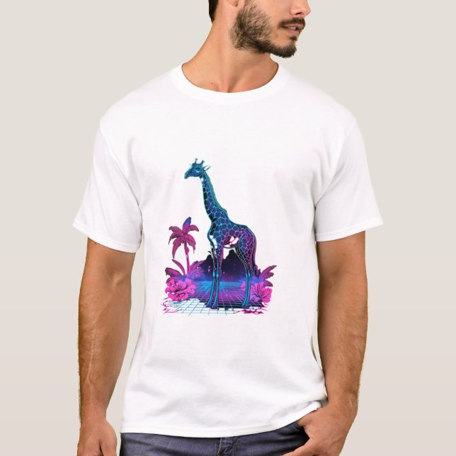 Giraffe Synthwave Vaporwave Art T Shirt (Framsida)