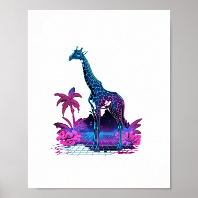 Giraffe Synthwave Vaporwave Konst   Poster (Framsidan)