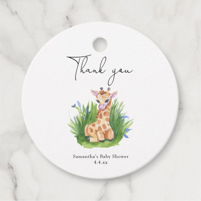 Giraffe - tack baby shower gåvor etiketter (Framsida)