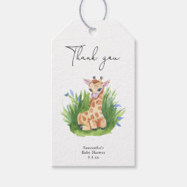 Giraffe - tack för babyduschen presentetikett