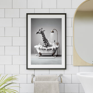 Giraffe tar en bath i Tub Bathroom Wall Art Poster
