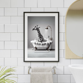 Giraffe tar en bath i Tub Bathroom Wall Art Poster