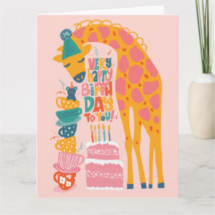 Giraffe Tea Party-gratulationskort för födelsedag Kort