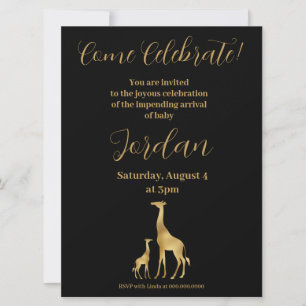 Giraffe Theme Baby Shower Black and Guld Inbjudningar