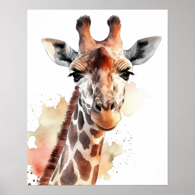 Giraffe Tittar vid Poster av vattenfärg i USA (Framsidan)