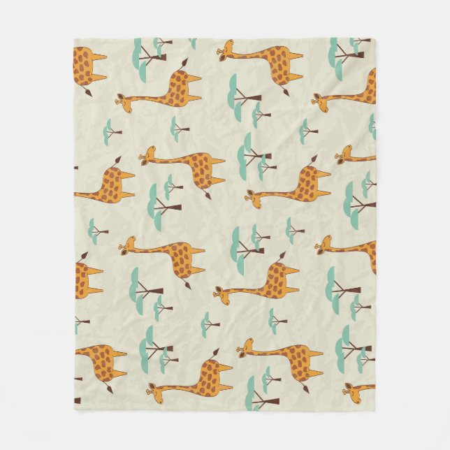 Giraffe träd vintage mönster. fleecefilt (Framsidan)