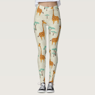 Giraffe träd vintage mönster. leggings