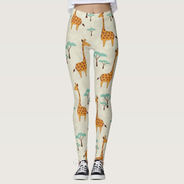 Giraffe träd vintage mönster. leggings (Framsida)
