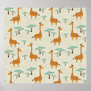 Giraffe träd vintage mönster. poster